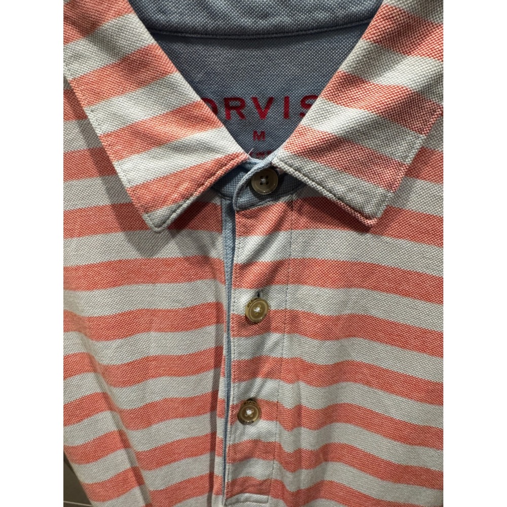 Orvis Mens Striped Polo Shirt Coral Gray Short Sleeve Casual Size M